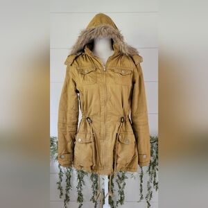 YMI Boutique Mustard Faux Fur Lined Coat
